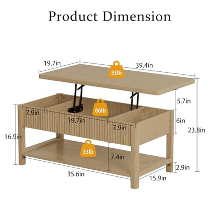 Lift Top Coffee Table,Wooden Rectangle Coffee Table with Hidden Storage Compartment,Open Shelf,Solid Wood Legs,Suitable for Living Room,Office (B-Lift Coffee Table-Oak) - color: B-lift Coffee Table-oak