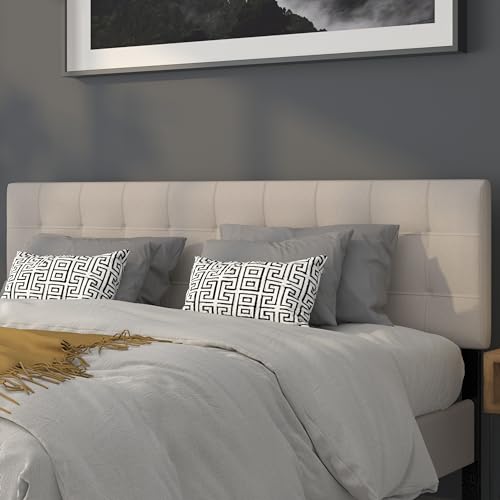 EMMA + OLIVER Beige King Quilted Tufted Headboard | Adjustable Bed Rail Slots, Fabric Upholstered - color: Beige, size: King