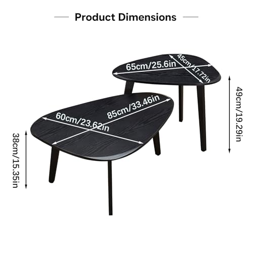Nesting Coffee Table Set of 2-Mid Century Modern Coffee Table | Guitar Pick Stacking Tables with Solid Wood Legs,Small Coffee Tables for Small spaces,Living Room,Balcony - color: Black