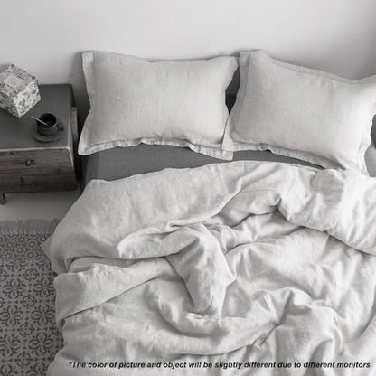 Simple&Opulence 100% Linen Duvet Cover Set with Embroidery Border Washed - 2 Pieces (1 Duvet Cover & 1 Pillow Sham) with Button Closure Soft Breathable Farmhouse - Light Grey, Twin Size - color: Light Grey, size: Twin