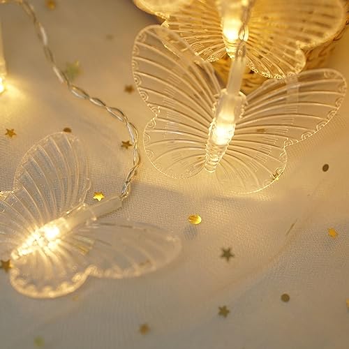 Butterfly Curtain Lights, 6.6ft 48 LED 10 Butterflies with Timer Warm White | USB Remote, 8 Modes, Window Fairy Lights, For Bedroom Wedding Party Holiday Decor