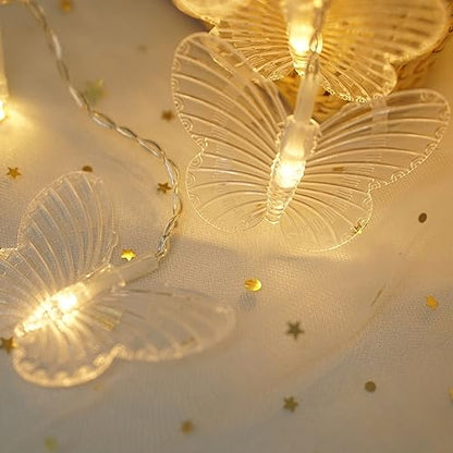 Butterfly Curtain Lights, 6.6ft 48 LED 10 Butterflies with Timer Warm White | USB Remote, 8 Modes, Window Fairy Lights, For Bedroom Wedding Party Holiday Decor