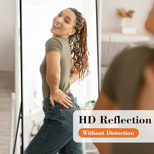 Sweetcrispy 58"x19" Full Length Mirror, Leaning or Standing Full Body Mirror with Aluminum Alloy Thin Frame, Suitable for Bedroom, Living Room, Cloakroom, Black | Aluminum Alloy Thin Frame, Floor or Standing, Suitable for Bedroom, Living Room, Cloakroom -