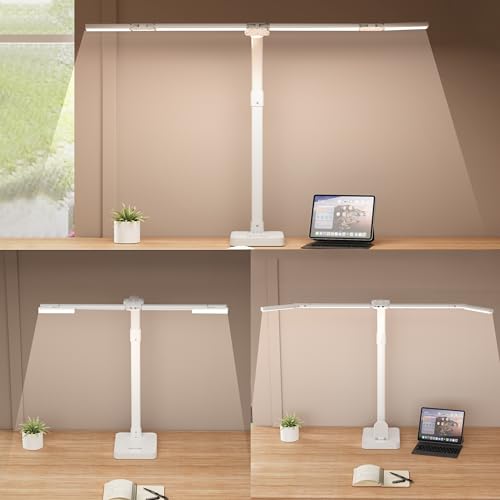 LED Desk Lamp for Home Office - 24W Bright Double Head Desk Light with Clamp Eye Caring Architect Task Light 25 Lighting Modes Adjustable Flexible Gooseneck Lamp (All White) - color: All White