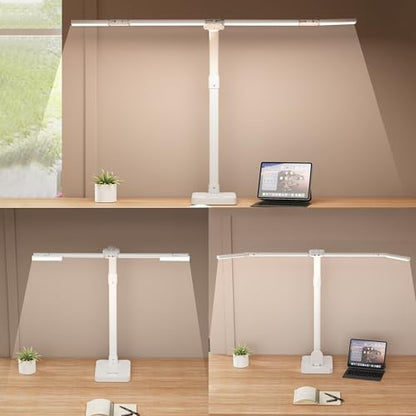 LED Desk Lamp for Home Office - 24W Bright Double Head Desk Light with Clamp Eye Caring Architect Task Light 25 Lighting Modes Adjustable Flexible Gooseneck Lamp (All White) - color: All White