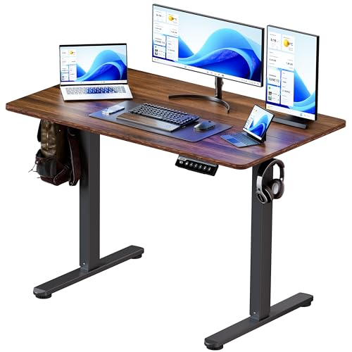 BIZUM 40x24 Inch Electric Standing Desk with Memory Presets, Quiet Motor Height Adjustable Stand Up Desk for Home Office & Gaming, Ergonomic Sit Stand Workstation，Walnut - color: Dark Walnut, size: 39.4*23.6 Inch
