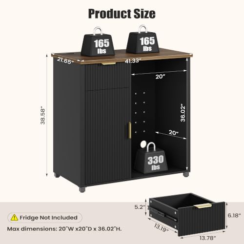 Apicizon Coffee Bar Cabinet with Fridge Space, Modern Fluted Coffee Station with Wine Beverage Storage, Drawer, Glass Holder, Wood Buffet Sideboard Table for Kitchen, Dining Room, 41.33" L, Black - color: Black