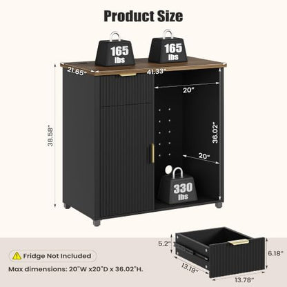 Apicizon Coffee Bar Cabinet with Fridge Space, Modern Fluted Coffee Station with Wine Beverage Storage, Drawer, Glass Holder, Wood Buffet Sideboard Table for Kitchen, Dining Room, 41.33" L, Black - color: Black