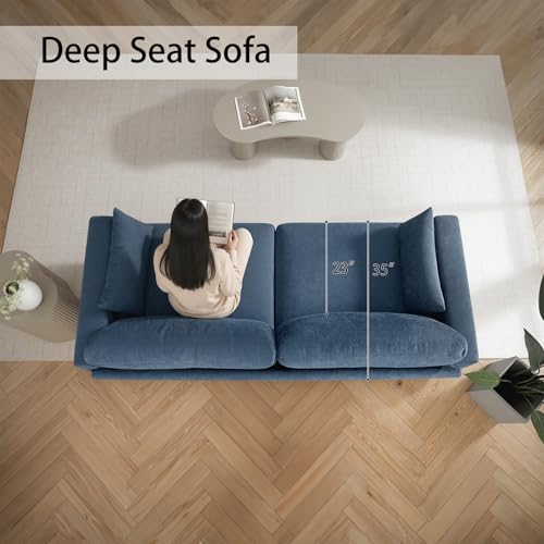Modern Loveseat Sofa Chenille Fabric Couches (Blue) | Spring Cushions, Removable Cover, Solid Wood Frame, Wide Armrest, for Living Room, Small Space - color: Blue