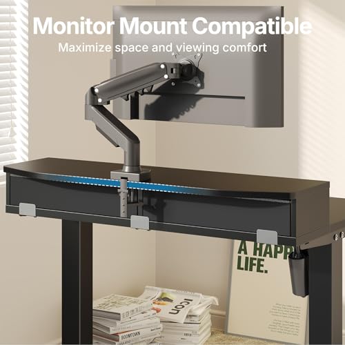 HUANUO 32" X 21" Electric Standing Desk with 2 Drawers, C-Clamp Mount Compatible, Height Adjustable Computer Desk, Home Office Stand Up Desk with 4 Preset Heights & 2 Hooks, Black - color: Black, size: 32" X 21"
