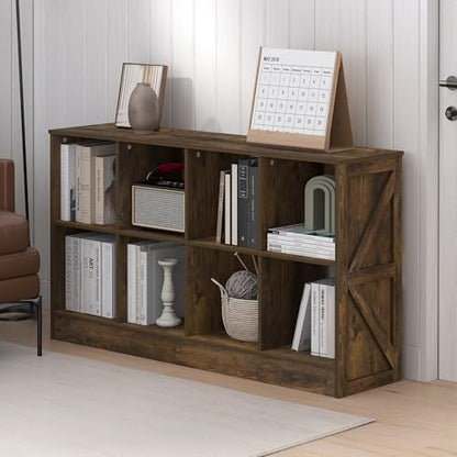 Furinno Jensen Book Shelf, 8-Cube Farmhouse Bookshelf, Display Bookcase, 11.8 x 47.6 x 26.8, for Living Room, Bedroom, Home Office, Amber Pine - color: Amber Pine, size: 8-Cube Farmhouse