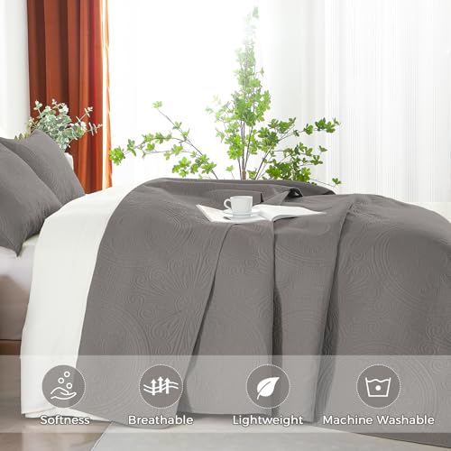 WURUIBO Twin Quilt Set Grey,Ultrasonic Embossed Bedspread, Lightweight Microfiber Coverlet, Modern Thin Bedding Set for All Season, 2 Piece(1 Quilt,1 Pillow Shams) - color: Grey, size: Twin(68"x88")
