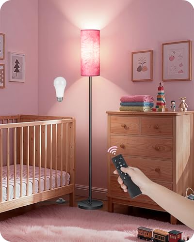 Dimmable Floor Lamps for Living Room with Remote and Foot Switch, 64.4” Modern Standing Tall Lamp, Corner Lamp for Bedroom, Bulb Included, 3000K-6500K, FCC Listed, Sakura Pink and Black CP06LD05W1 - color: Sakura Pink and Black