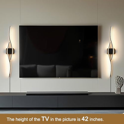 Daunton Modern Plug in Wall Sconces Set of Two, RC Dimmable LED Plug in Wall Light, Black Sconce Wall Lighting for Living Room, Hallway, Bedroom - color: Black, size: 40.5in A plug in