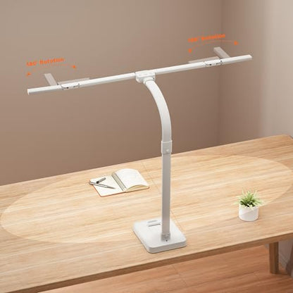 LED Desk Lamp for Home Office - 24W Bright Double Head Desk Light with Clamp Eye Caring Architect Task Light 25 Lighting Modes Adjustable Flexible Gooseneck Lamp (All White) - color: All White