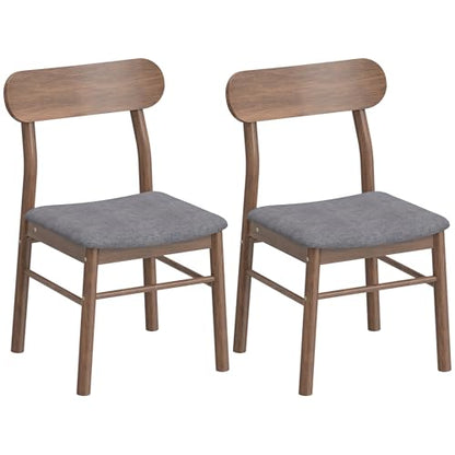 HOMCOM Dining Chairs Set of 2 Upholstered Solid Wood Kitchen Chairs Gray | Mid-Century Modern Dining Room Chairs, Ergonomic Curved Backrest