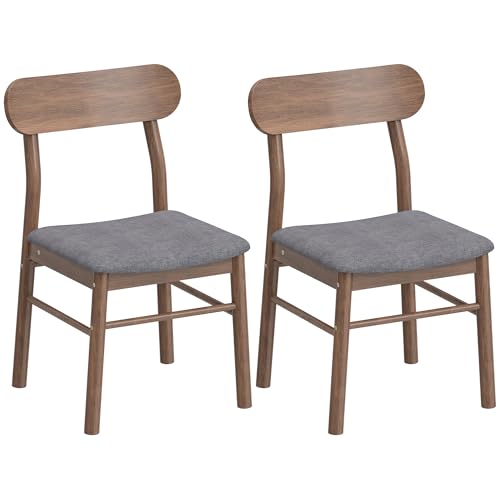 HOMCOM Dining Chairs Set of 2 Upholstered Solid Wood Kitchen Chairs Gray | Mid-Century Modern Dining Room Chairs, Ergonomic Curved Backrest