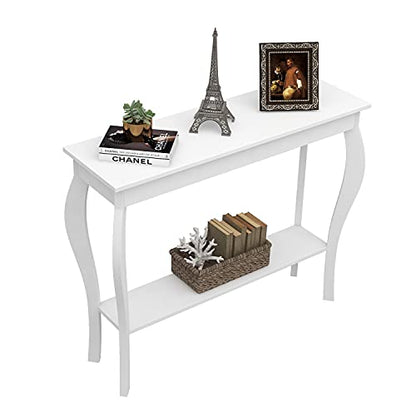 ChooChoo 39" Narrow Entryway Table with Storage Shelf, White | Console Table with Curved Legs, Chic Accent Sofa Table with Shelves for Entryway, Living Room, Hallway - color: White