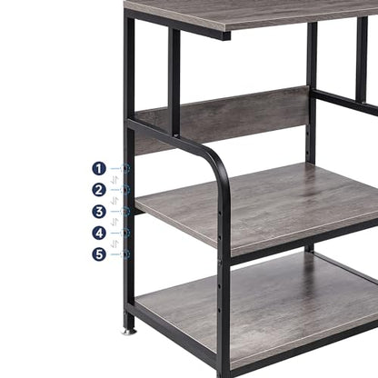 Fannova 3 Tier Gray Printer Stand with Height Adjustable Storage Shelf | 21.7"x15.7"x31.6" Printer Table for Home Office Small Spaces Organization, Rolling Printer Cart with Wheels - color: Grey