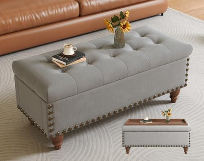 42'' End of Bed Storage Bench with Dual-Surface Lid, Upholstered Ottoman with Hidden Storage, Chenille Bench Seating with Wood Panel Seat for Entryway,Living Room,Bedroom-Gray - color: 3-gray
