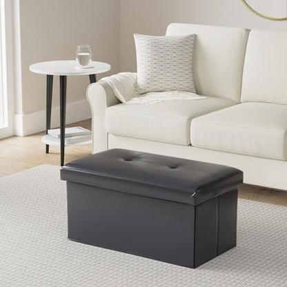 Simplify Faux Leather Folding Storage Ottoman | Triple | Collapsible | Tufted Padded Seating | Foot Rest | Bench | Toy Box | Black - color: Black, size: 15"D x 44"W x 15"H