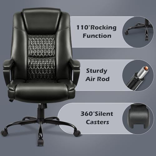 Home Office Executive Desk Chair, High Back PU Leather Chair, Height Adjustable Swivel Computer Chair with Padded Armrest (Black) - color: Black