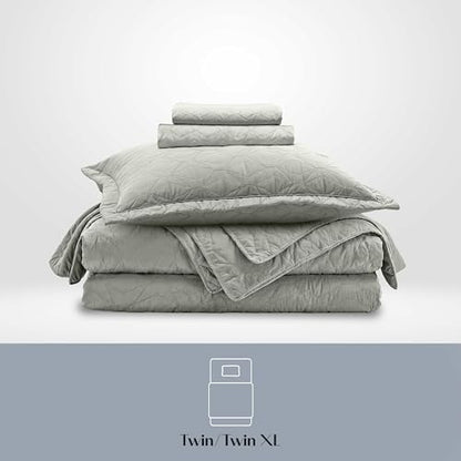 Clara Clark Quilts Twin Size - All Season Bedspread Coverlet Set, Pinsonic Weave Lightweight Bedding Set - 5 Piece Twin Quilt Set with Pillow Shams, London Fog - Twin Ellipse - color: 35 – London Fog – Ellipse, size: Twin