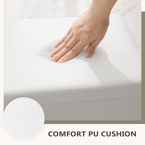 LIVELYGLOW Small Makeup Vanity Stool,15.7" W x 10.2" D x 16.7" H，White（Easy Assembly,PU Cushion Mat, Footstool） - color: Pure White