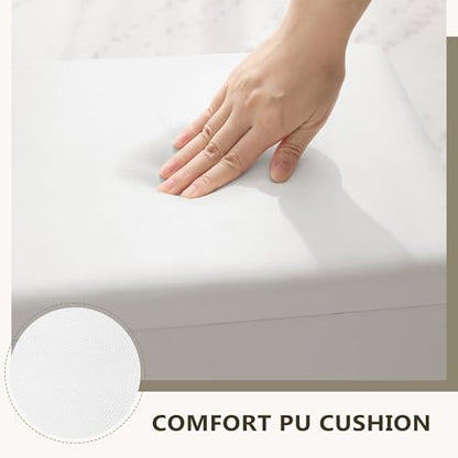 LIVELYGLOW Small Makeup Vanity Stool,15.7" W x 10.2" D x 16.7" H，White（Easy Assembly,PU Cushion Mat, Footstool） - color: Pure White