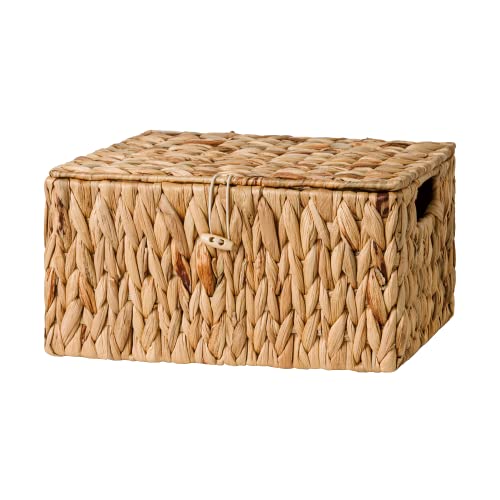 StorageWorks Wicker Storage Basket with Lid, Water Hyacinth Storage Baskets | Woven Baskets with Lids for Shelves, Wicker Storage Baskets with Lids, Decorative Box, Lidded Baskets for Organizing, 1 Pack - color: Natural(Water Hyacinth), size: 13"L × 9"W ×
