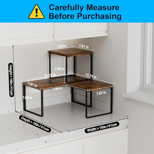 Countertop Shelf, Kitchen Counter Organizer, Adjustable, Stackable | Kitchen Countertop Organizer, Spice Rack, 2-Tier Countertop Shelves, Corner Desk Shelf, Corner Counter Shelf, Rustic Brown - color: Rustic Brown