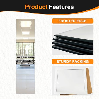 Home Gym Mirrors, 12'' x 12'' Glass Mirror Tiles, 4 PCS | Square Large Wall Mirror, For Home Gym, Bedroom, Door, Bathroom, Frameless Mirror Sets - size: 12" x 12" (4 PCS)