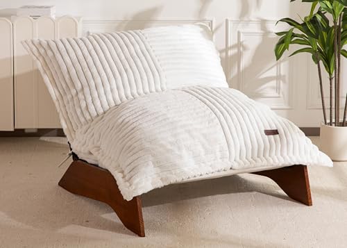 MAXYOYO Adjustable Living Room Chair, 3-Position Bean Bag Chair with Frame | Upholstered Accent Chair with Frame, Removable Cushion, Soft Reclining Lounge for Bedroom, Apartment, Office, Beige - color: Striped Cross Beige