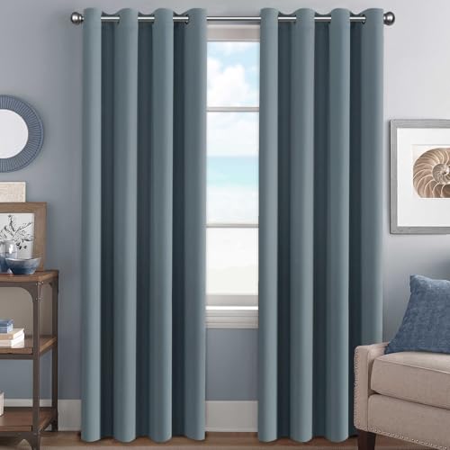 H.VERSAILTEX Stone Blue Blackout Curtains for Bedroom/Living Room 84 Inch Length 2 Panels Set - Thermal Insulated Room Darkening Grommet Top Blue Curtains(52 by 84 - Inch,Stone Blue) - color: Stone Blue, size: 52"W x 84"L (Pack of 2)