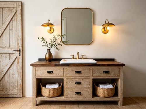 Phansthy Modern Brass Wall Sconce Hardwired 2 Pack, Adjustable Lighting Direction Wall Light, Swing Arm Wall Lamp with 8.5" Metal Half Sphere Shade for Bedside Reading, Farmhouse (Antique Gold) - color: Antique Gold