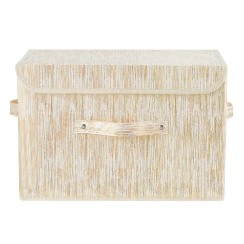 2PCS Storage Boxes with Lids Luxury Metallic Fabric Bins Baskets | Decorative Collapsible Stackable, Clothes Container Organizer with Handles for Shelf Closet Home Bedroom Office, Gold, Large - size: Large (Set of 2)