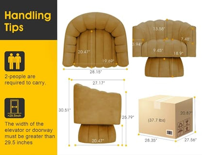 Dewhut Swivel Accent Chair, Barrel Accent Chair, Faux Leather,Mustard | Faux leather Upholstered Round Arm Chair with 360° Swivel Base, Mid Century Modern Living Room Chair - color: Mustard-faux Leather