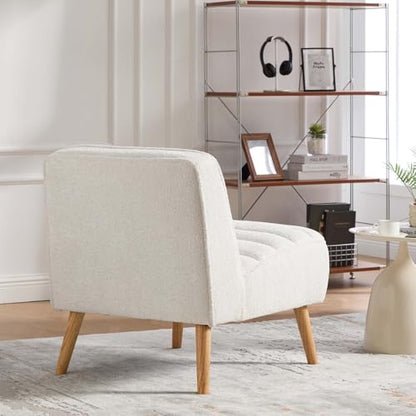Velvet Slipper Chair, Armless Upholstered Accent Chair with Black Wood Legs, Modern Lounge Chair for Living Room, Bedroom, Office & Reading Nook (Ivory+Wood) - color: Ivory+wood