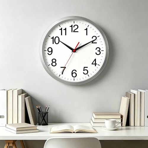 Wall Clock Analog 8 Inch Silver Battery Operated Silent Clock | Easy To Read, Non Ticking, Round, Accurate, Kitchen, Living Room, Classroom, Office, School - color: B_silver, size: 8 Inch