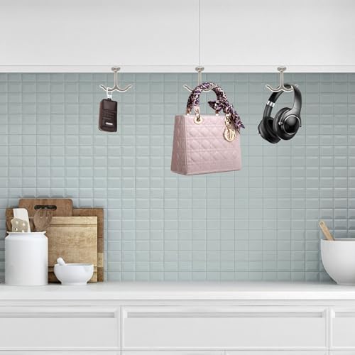 10 Pcs Zinc Alloy Ceiling Double Hook Cabinet Wardrobe Coat Towel Hat Hook Hooks Under Cabinet Shelf (White) - color: White