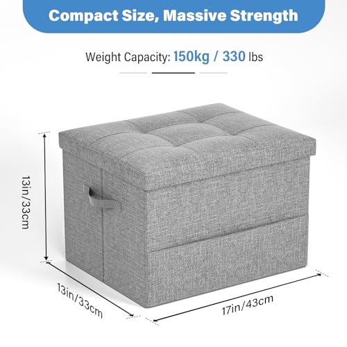 Dayacoco Storage Ottoman Foot Rest Stool, Holds Up to 350lbs, 43L, Foldable | Small Ottoman with Storage, Foot Rest Stool with Thicker Foam Padded Seat, 17x13x13in, Drak Gray