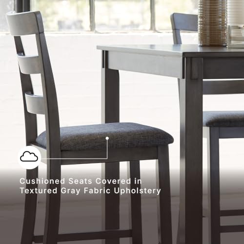 Signature Design by Ashley 6-Piece Dining Table Set with Bench, Gray | Plush gray polyester seats, Wood, veneer and engineered wood build, Space-saving tuck-under bench, Bridson Series - color: Grey