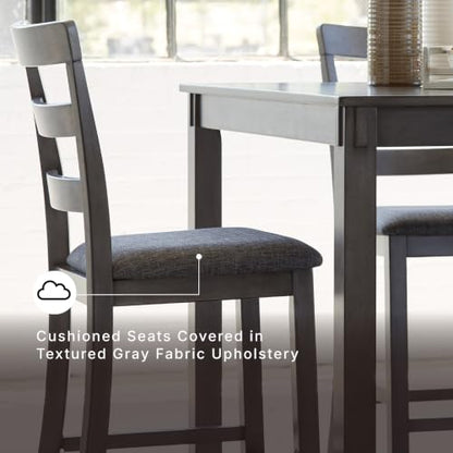 Signature Design by Ashley 6-Piece Dining Table Set with Bench, Gray | Plush gray polyester seats, Wood, veneer and engineered wood build, Space-saving tuck-under bench, Bridson Series - color: Grey