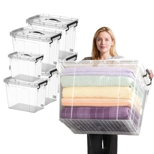 6 Pack Plastic Storage Bins with Lids | Clear Stackable Bins with Secure Latches and Handles Heavy-Duty Storage Containers For Home Office and Garage Organization - size: 4x90Qt+60Qt+42Qt