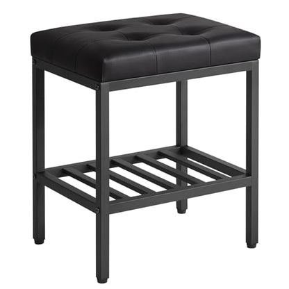 IBUYKE Rectangular Makeup Stool, PU Seat Vanity Chair, Black WBD017B | Adjustable Feet Storage Space Footrest Multi-Use Small Side Table Ottoman Bedroom - color: Black, size: Rectangular