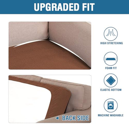 H.VERSAILTEX Super Stretch Individual Seat Cushion Covers Sofa Covers Couch Cushion Covers Slipcover Sets Thick Jacquard Textured Twill Fabric (1 Piece Sofa Cushion Cover, Caramel) - color: Caramel, size: 1 Cushion Sofa