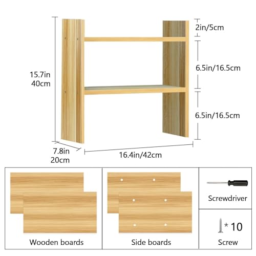 Desktop Organizer Shelf - 16.4" Small Dorm Desk Hutch, Easy Assembly | 2 Tiered Wood Shelf for Desk, 16.4in
