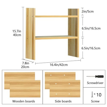 Desktop Organizer Shelf - 16.4" Small Dorm Desk Hutch, Easy Assembly | 2 Tiered Wood Shelf for Desk, 16.4in