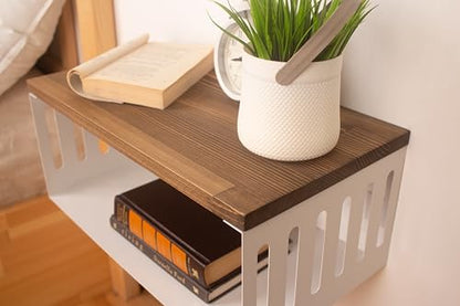Floating Nightstand with White Metal Base, Wooden Top and Sturdy Metal Base, Minimalist Bedside Table, Wall Mounted Shelf, Bedside Shelf (Vancouver) - color: Vancouver
