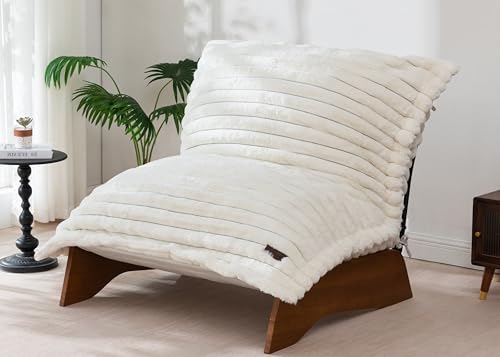 MAXYOYO Adjustable Living Room Chair, 3-Position Bean Bag Chair with Frame | Upholstered Accent Chair with Frame, Removable Cushion, Soft Reclining Lounge for Bedroom, Apartment, Office, Beige - color: Striped Beige